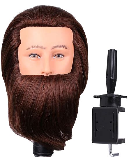 FABA Human Hair Male Mannequin Head with Human Hair Cosmetology Manikin Male Mannequin Head Beard for Barber Shops Practice Cutting Styling and Free Clamp Stand. . Barber mannequin head